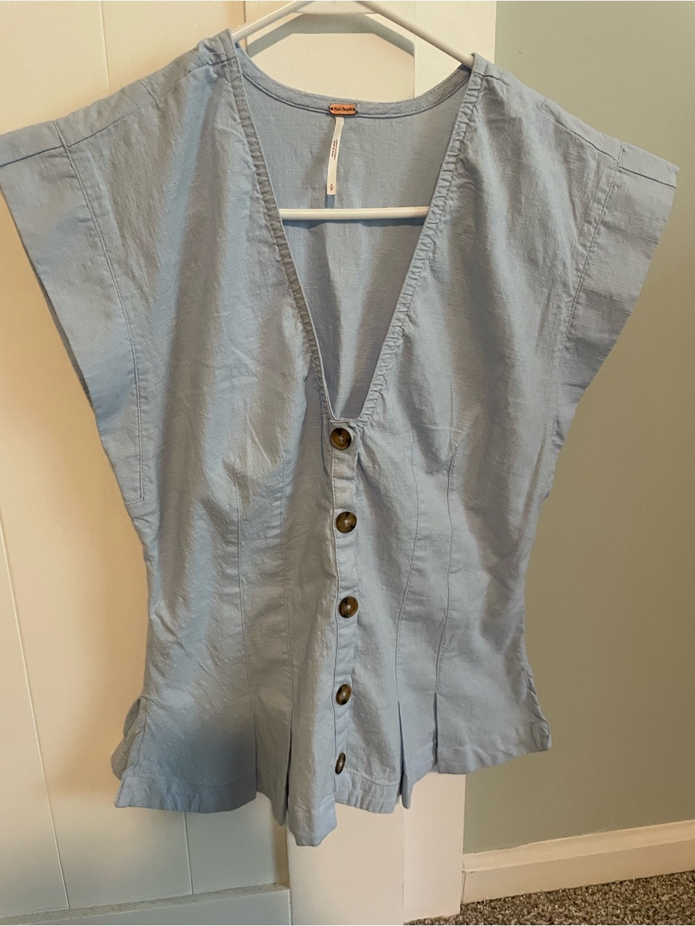Free People Pale Blue Button-Front V-Neck Blouse